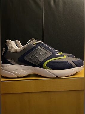 🎁Men’s Fendi Faster Trainer Nabuk Gray, Blue, and Green Sneakers Size 9 NWB